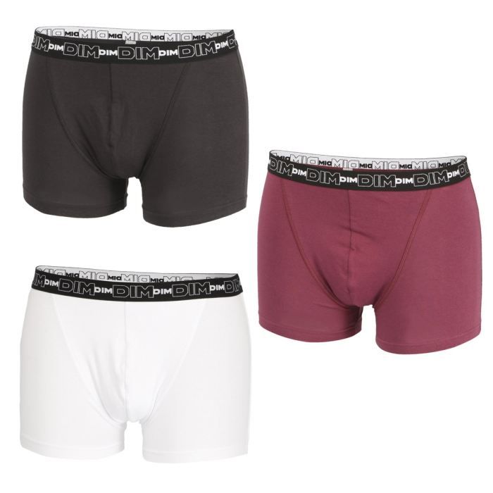 DIM Boxer x 3 Homme Prune, blanc et noir   Achat / Vente BOXER