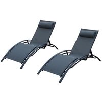 CHAISE LONGUE LOUNGITUDE Lot de 2 transats en aluminium noir et CHAISE LONGUE LOUNGITUDE Lot de 2 transats en aluminium noir et