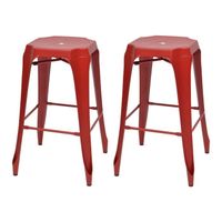 TABOURET DE BAR KRAFT Mary Lot de 2 tabourets de bar en métal roug TABOURET DE BAR KRAFT Mary Lot de 2 tabourets de bar en métal roug