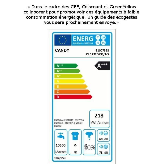  CS1292DS3S - Lave-linge frontal - 9kg - 12001