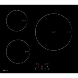 OCEANIC OCEATI3Z1BC - Table de cuisson induction - 3 zones - 6200 W - L 60 x P 52 cm - Revêtement verre - Noir OCEANIC OCEATI3Z1BC - Table de cuisson induction - 3 zones - 6200 W - L 60 x P 52 cm - Revêtement verre - Noir