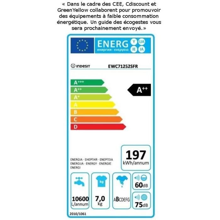  EWC71252SFR - Lave-linge frontal - 7 kg - 12001