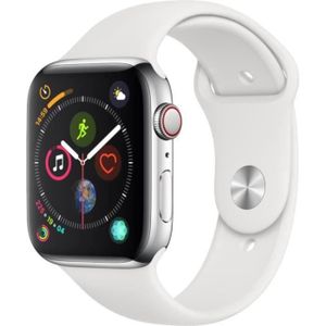 Apple Watch Series 4 GPS + Cellular, 44mm Boîtier en acier inoxydable avec Bracelet Sport blanc Apple Watch Series 4 GPS + Cellular, 44mm Boîtier en acier inoxydable avec Bracelet Sport blanc