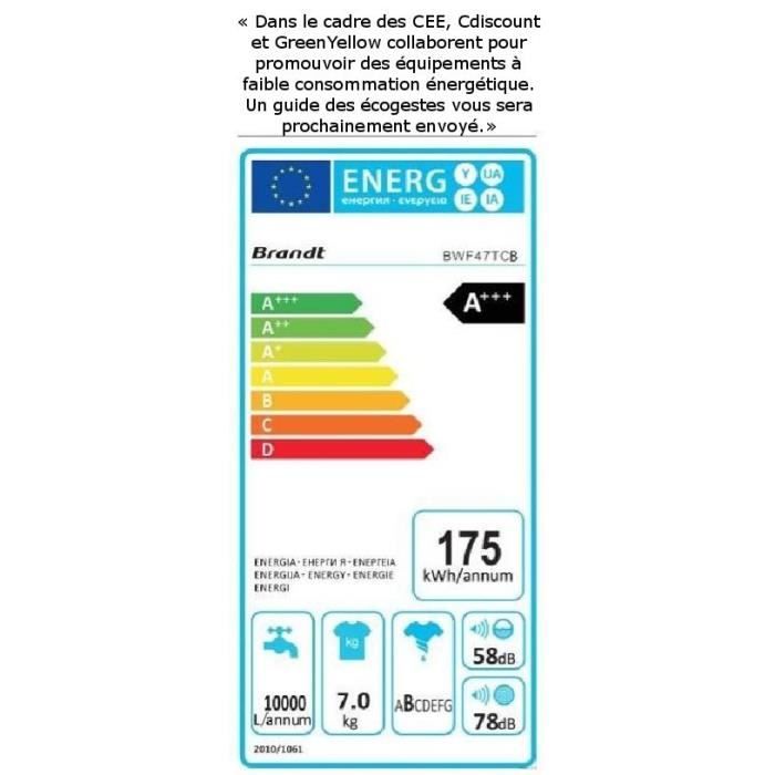  BWF47TCB - Lave linge frontal - 7 kg - 1400 tours2