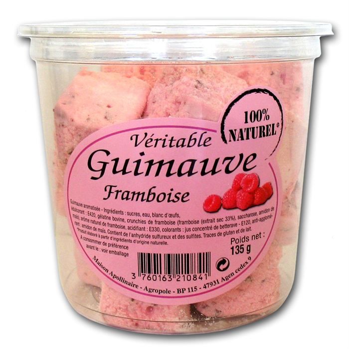 Véritables Guimauves Saveur Framboise   Maison Apollinaire   135gr