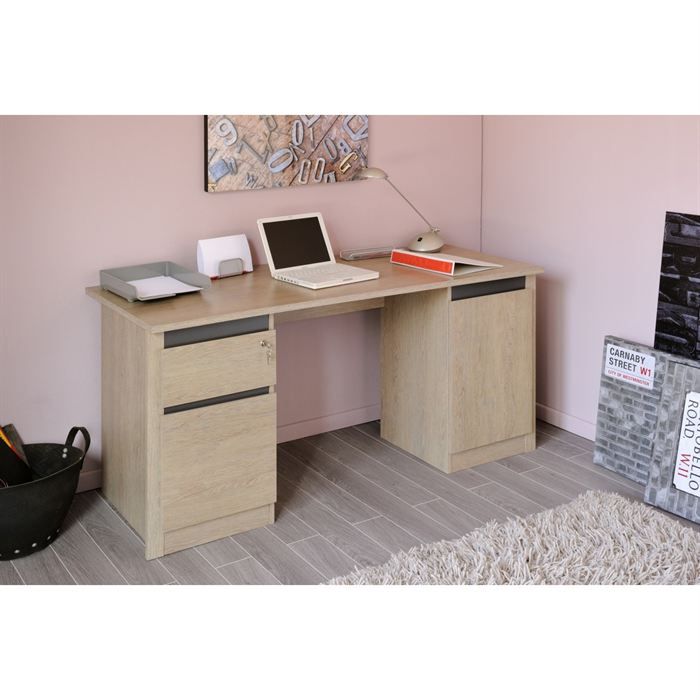 STUDY Bureau chêne cendré et gris ombre   Achat / Vente BUREAU