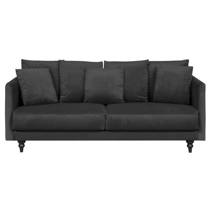 Constance Canape Droit Fixe 3 Places Velours Gris Profond