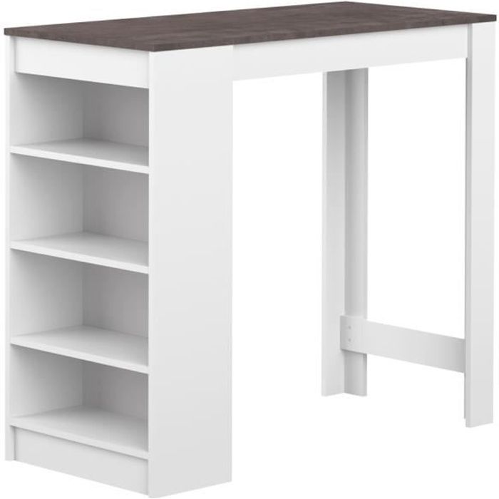 CURRY Table bar de 2 à 4 personnes style contemporain blanc mat et effet béton - L 115 x l 50 cm ...