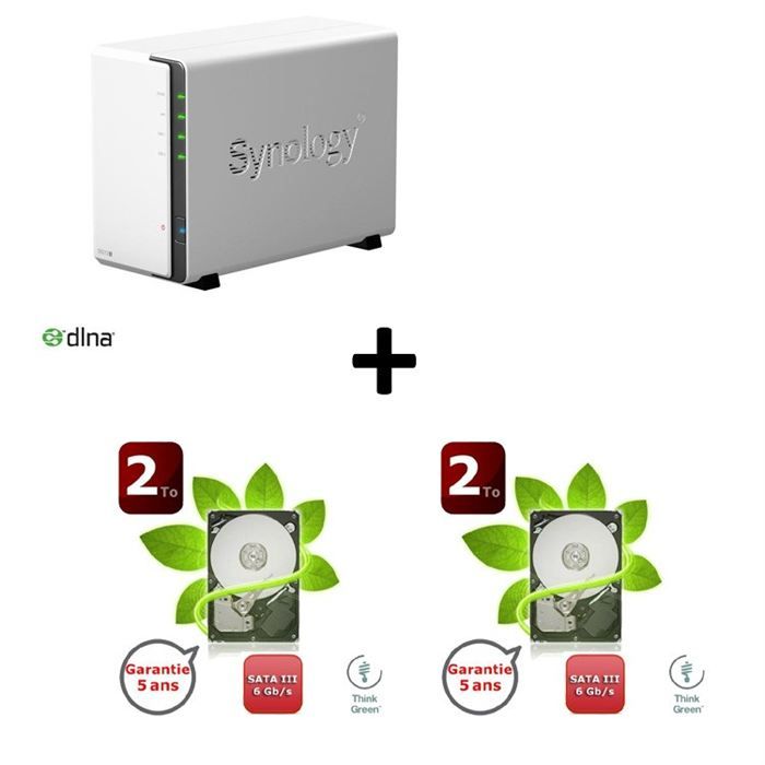 SERVEUR STOCKAGE   NAS Bundle Boîtier NAS 2 baies+2 Green 2To 64Mo 3