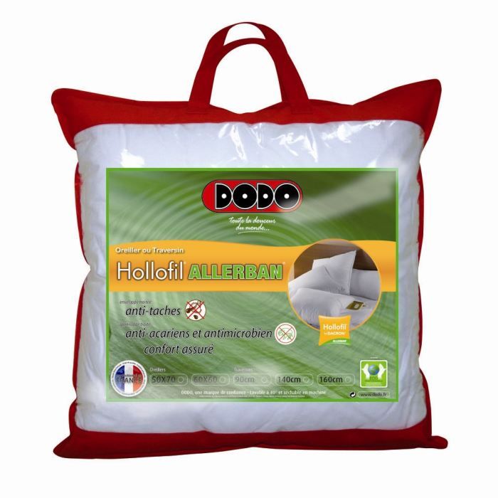 DODO Oreiller Soutien Moelleux HOLLOFIL ALLERBAN Anti Tâches 60x60cm