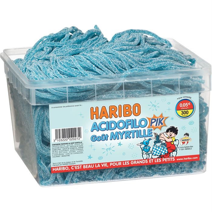 HARIBO   Acidofilo Goût Myrtille   300 fils à la Myrtille   Boîte